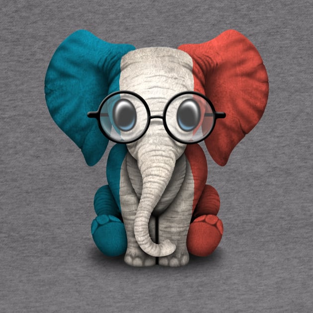 Baby Elephant with Glasses and French Flag by jeffbartels